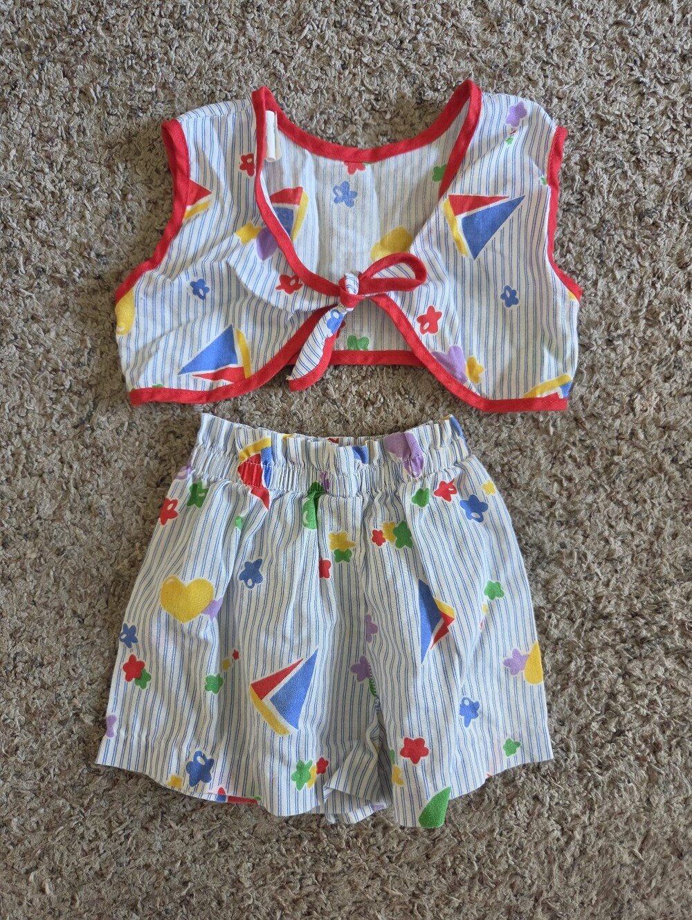 Vintage 80s Sailboat Retro Toddler Mix N Match Play Set Crop Top Shorts 2T